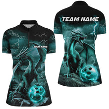 Load image into Gallery viewer, Black And Blue Thunder Lightning Custom Dragon Ladies Bowling Team Shirts, Bowling Uniform IPHW7994