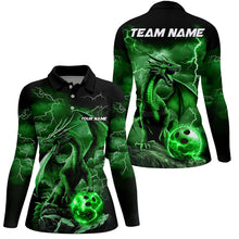 Load image into Gallery viewer, Black And Green Thunder Lightning Custom Dragon Ladies Bowling Team Shirts, Bowling Uniform IPHW7995