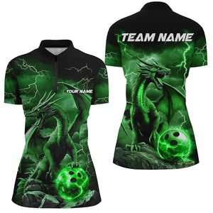 Black And Green Thunder Lightning Custom Dragon Ladies Bowling Team Shirts, Bowling Uniform IPHW7995