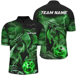 Black And Green Thunder Lightning Custom Dragon Bowling Team Shirts For Men, Bowling Uniform IPHW7995