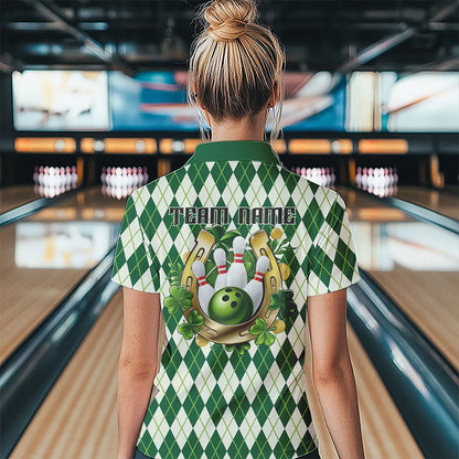 Custom St Patricks Day Argyle Bowling Polo Shirts For Women, Saint Paddys Day Team Outfits IPHW8682