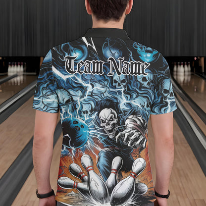Custom Rock Style Skull Bowling Polo Shirts For Men, Funny Skeleton Bowlers Outfit IPHW8934