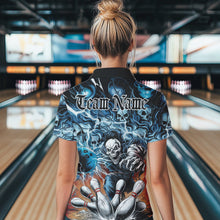 Load image into Gallery viewer, Custom Rock Style Skull Bowling Polo Shirts For Women, Funny Skeleton Bowlers Outfit IPHW8934