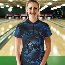 Load image into Gallery viewer, Custom Black And Blue Galaxy Butterfly Bowling Women Quarter-Zip Shirt, Bowlers Outfits IPHW11052