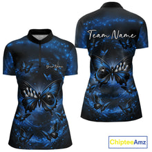 Load image into Gallery viewer, Custom Black And Blue Galaxy Butterfly Bowling Women Quarter-Zip Shirt, Bowlers Outfits IPHW11052