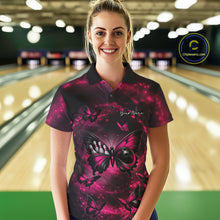 Load image into Gallery viewer, Custom Black And Pink Galaxy Butterfly Bowling Women Polo Shirt, Butterflies Bowlers Outfits IPHW11055