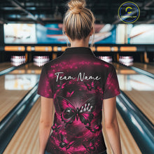 Load image into Gallery viewer, Custom Black And Pink Galaxy Butterfly Bowling Women Polo Shirt, Butterflies Bowlers Outfits IPHW11055