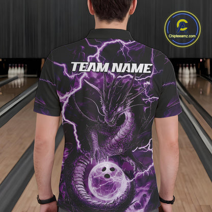 Custom Purple Thunder Lightning Dragon Bowling Polo Shirts For Men, Team Uniform IPHW9758
