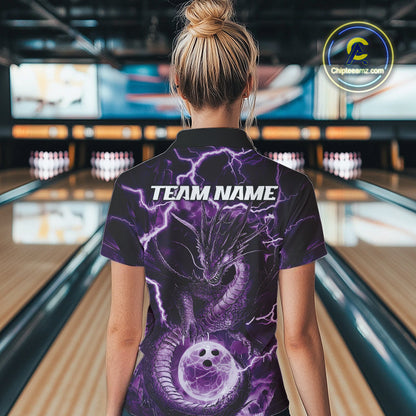 Custom Purple Thunder Lightning Dragon Bowling Polo Shirts For Women, Team Uniform IPHW9758