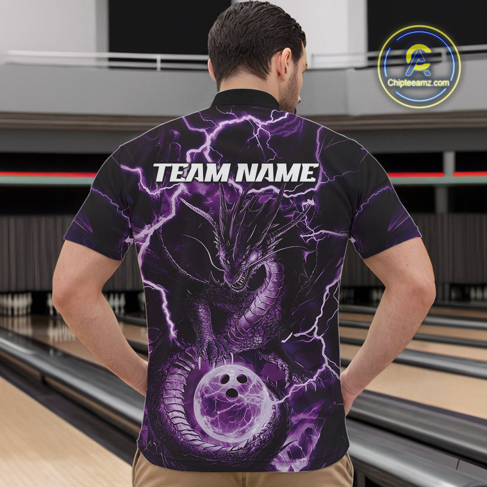 Custom Purple Thunder Lightning Dragon Bowling Quarter-Zip Shirts For Men, Team Uniform IPHW9758