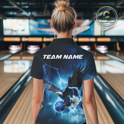 Custom Blue Thunder Lightning Eagle Bowling Women Polo Shirts, Eagle Bowling Jerseys IPHW10146