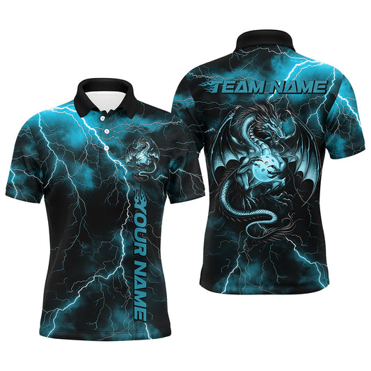 Blue Thunder Lightning Custom Dragon Pickleball Polo Shirts For Men, Pickleball Team Outfit IPHW8218