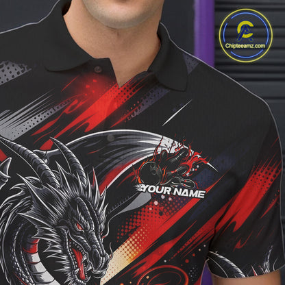 Personalized Black And Red Dragon Bowling Team Jerseys, Dragon Bowling Polo Shirt IPHW10299