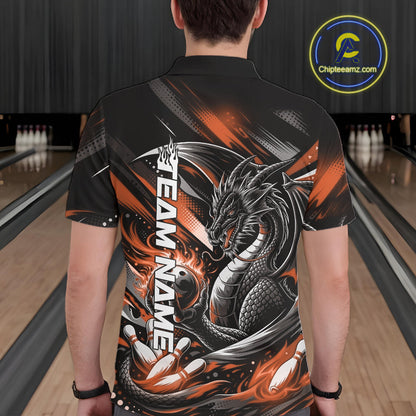 Personalized Black And Orange Dragon Bowling Team Jerseys, Dragon Bowling Polo Shirt IPHW10301