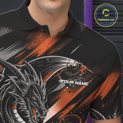 Personalized Black And Orange Dragon Bowling Team Jerseys, Dragon Bowling Polo Shirt IPHW10301