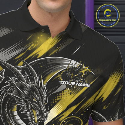Personalized Black And Yellow Dragon Bowling Team Jerseys, Dragon Bowling Polo Shirt IPHW10302
