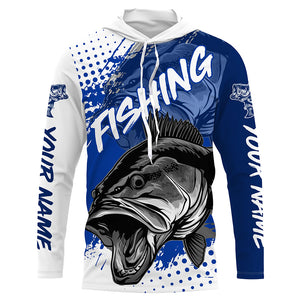 Personalized Bass Long Sleeve Tournament Fishing Shirts, Custom Bass Fishing Jerseys | Blue IPHW5800