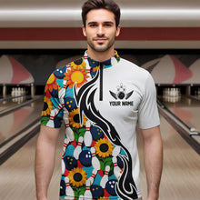 Load image into Gallery viewer, Custom Sunflower Bowling Pattern Quarter-Zip Shirts For Men, Sunflower Bowling Team Shirts IPHW8439