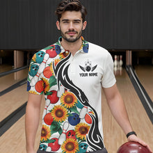 Load image into Gallery viewer, Custom Sunflower Bowling Pattern Polo Shirts For Men, Sunflower Bowling Team Shirts IPHW8440
