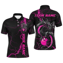 Load image into Gallery viewer, Black And Pink Custom Dragon Bowling Polo Shirts For Men, Dragon Bowling League Shirts IPHW8688