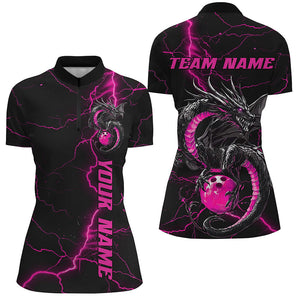 Black And Pink Custom Dragon Bowling Womens Quarter-Zip Shirt, Dragon Bowling League Shirts IPHW8688