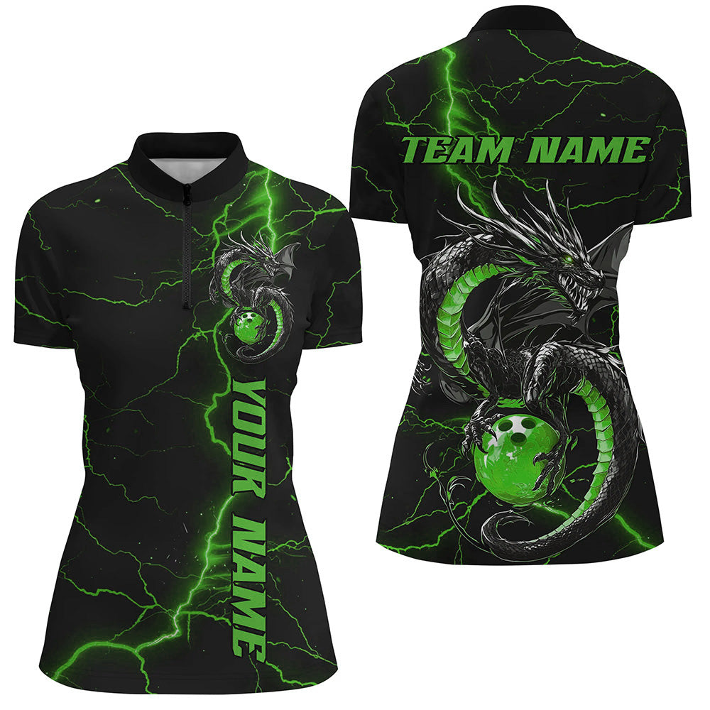 Black And Green Custom Dragon Bowling Womens Quarter-Zip Shirt, Dragon Bowling League Shirt IPHW8689