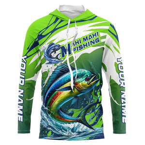 Custom Mahi Mahi Fishing Jersey, Mahimahi Long Sleeve Uv Protection Fishing Shirts | Green IPHW6869