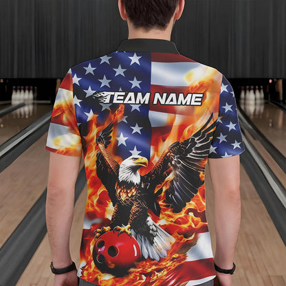 Custom USA Eagle Bowling Polo Shirts For Men, Patriotic Bowling League Shirt IPHW8451