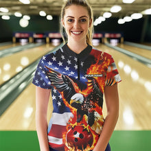 Load image into Gallery viewer, Custom USA Eagle Ladies Bowling Quarter-Zip Shirt, Patriotic Bowling League Shirt IPHW8451