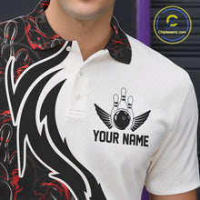 Load image into Gallery viewer, Custom Black And Red Flame Bowling Team Shirts, Bowling League Shirt Men Bowling Jersey IPHW10543