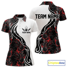 Load image into Gallery viewer, Custom Black And Red Flame Bowling Team Shirts, Bowling League Shirt Women Bowling Jersey IPHW10543
