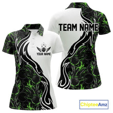 Load image into Gallery viewer, Custom Black And Green Flame Bowling Team Shirts, Bowling League Shirt Women Bowling Jersey IPHW10547