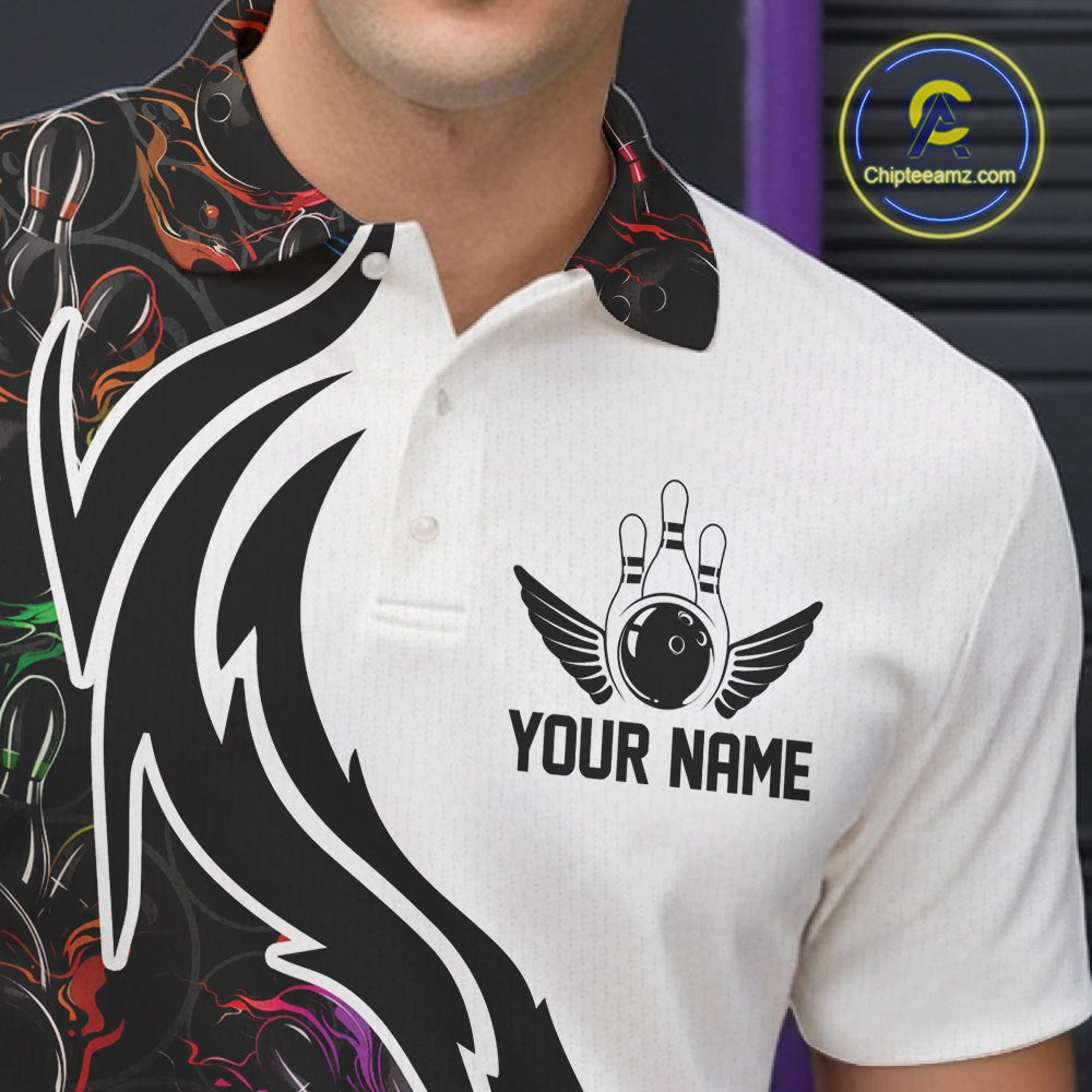 Custom Colorful Flame Bowling Team Shirts, Bowling League Shirt Men Bowling Jersey IPHW10548