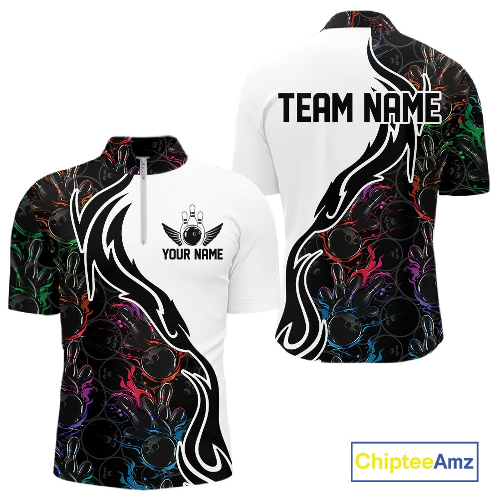 Custom Colorful Flame Bowling Team Shirts, Bowling League Shirt Men Bowling Jersey IPHW10548