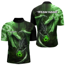 Load image into Gallery viewer, Custom Black And Green Flame Dragon Bowling Quarter-Zip Shirts For Men, Dragon Bowling Jerseys IPHW8965