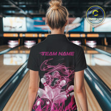 Load image into Gallery viewer, Custom Pink Skull Smoke Bowling Team Women Quarter-Zip Shirts, Halloween Bowling Outfit IPHW9772