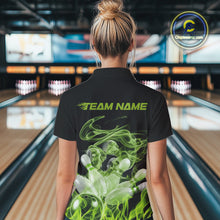 Load image into Gallery viewer, Custom Green Skull Smoke Bowling Team Women Quarter-Zip Shirts, Halloween Bowling Outfit IPHW9773