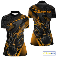 Load image into Gallery viewer, Custom Black And Yellow Flame Bowling Team Women Quarter-Zip Shirts, Fire Bowling Jerseys IPHW9781