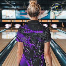 Load image into Gallery viewer, Custom Black And Purple Flame Bowling Team Women Polo Shirts, Fire Bowling Jerseys IPHW9782