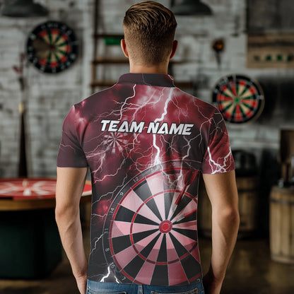Custom Red Thunder Lightning Dartboard Dart Polo Shirts For Men, Dart Tournament Team Shirt IPHW8489