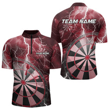 Load image into Gallery viewer, Custom Red Thunder Lightning Dartboard Dart Quarter-Zip Shirts For Men, Dart Tournament Team Shirt IPHW8489