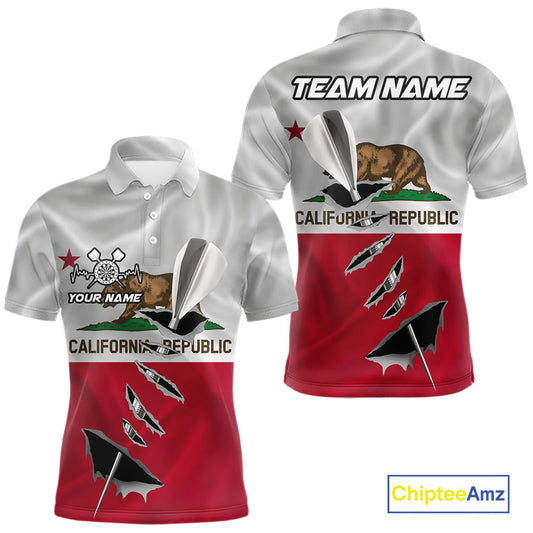 Custom California State Flag Silver Dart Steel Tip Dart Men Polo Shirt, Dart Team Jerseys IPHW10561