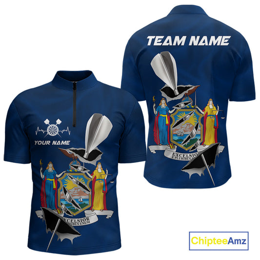 Custom New York State Flag Silver Dart Steel Tip Dart Men Quarter-Zip Shirt, Dart Team Jerseys IPHW10562