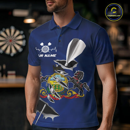 Custom Pennsylvania State Flag Silver Dart Steel Tip Dart Men Polo Shirt, Dart Team Jerseys IPHW10566