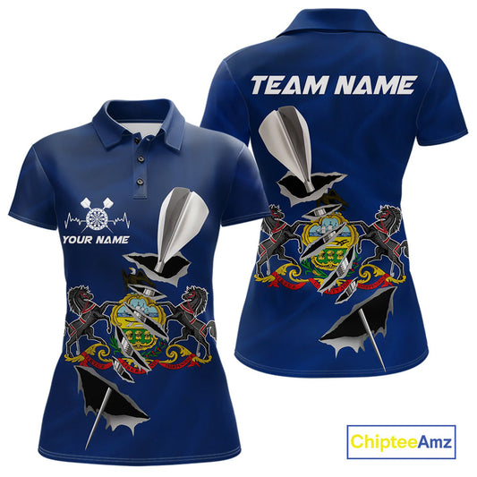Custom Pennsylvania State Flag Silver Dart Steel Tip Dart Women Polo Shirt, Dart Team Jerseys IPHW10566
