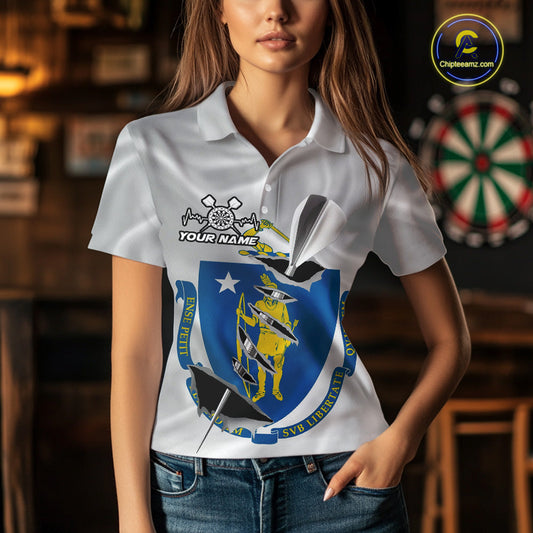 Custom Massachusetts State Flag Silver Dart Steel Tip Dart Women Polo Shirt, Dart Team Jerseys IPHW10567