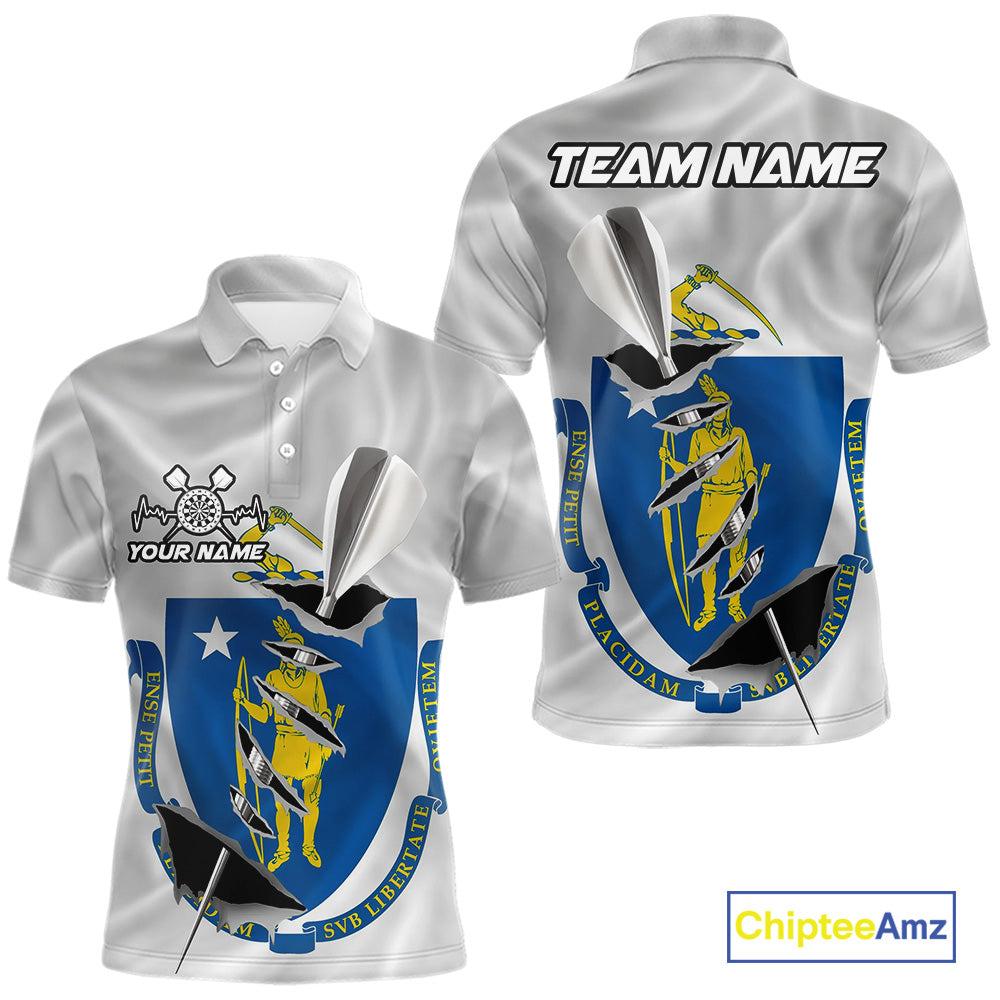 Custom Massachusetts State Flag Silver Dart Steel Tip Dart Men Polo Shirt, Dart Team Jerseys IPHW10567