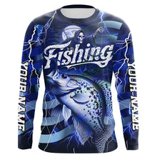 Load image into Gallery viewer, Blue Lightning American Flag Custom Crappie Fishing Long Sleeve Shirts, Fish Reaper Fishing Jerseys IPHW6687