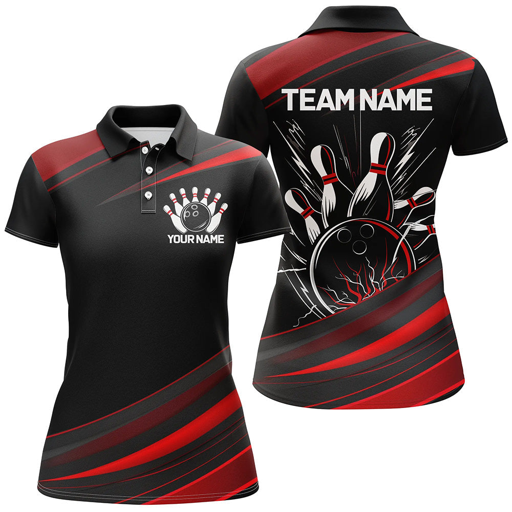 Black And Red Custom Classic Ladies Bowling Shirts, Bowling Uniform Bowling Jersey For Team IPHW7264