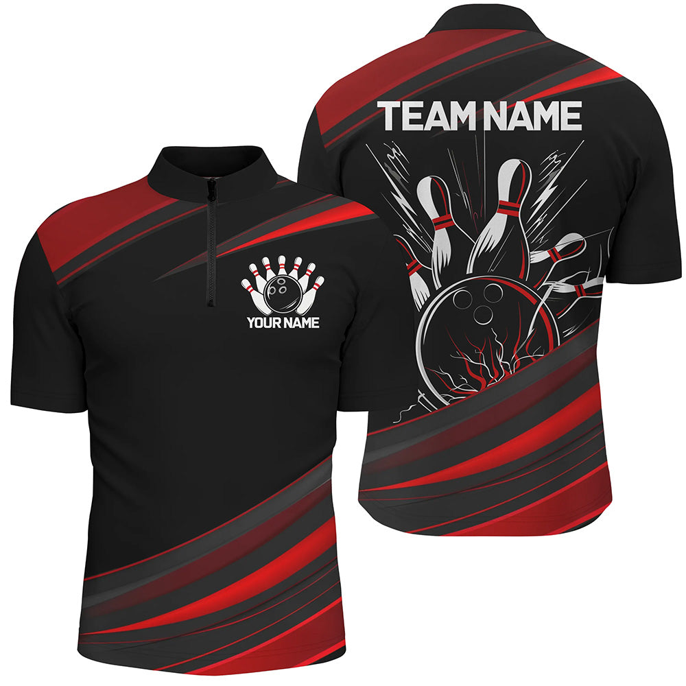 Black And Red Custom Classic Bowling Shirts For Men, Bowling Uniform Bowling Jerseys For Team IPHW7264